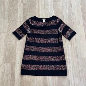 Nanette Lepore Womens Size L Merino Wool Mini Sheath Dress Sequin Party Black